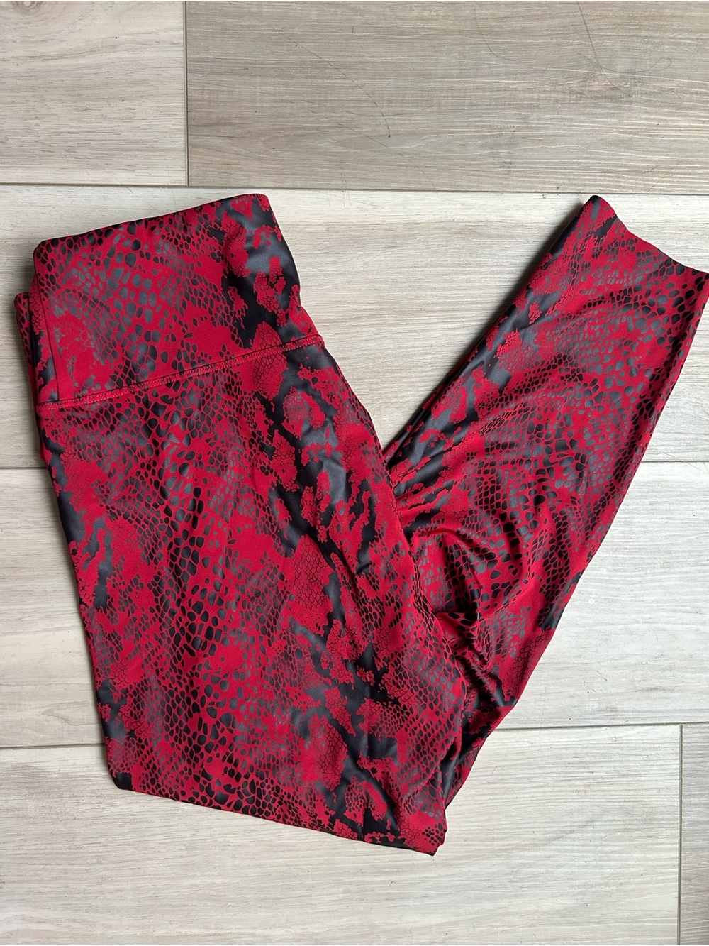 Red Snake-Print Leggings